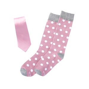 Dusty Rose Tie and Dusty Rose Socks with White Polka Dots Set for Wedding Day, Dusty Rose Silk Groomsmen Tie with Matching Dusty Rose Socks