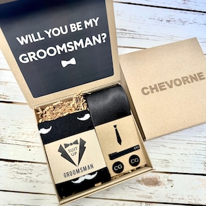 Personalized Groomsmen Gift Box, Time To Suit Up Groomsmen Proposal Box, Will You Be My Groomsmen Socks Tie Cufflink Tie Clip Groomsmen Gift