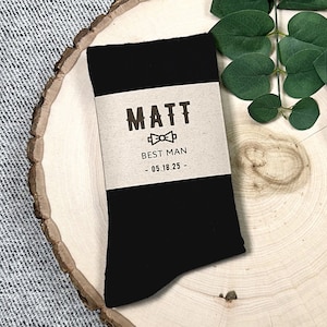 Personalized Black Groomsmen Socks with Custom Labels, Solid Black Socks Groomsmen Gift, Black Wedding Socks for Groomsman, Proposal Gift