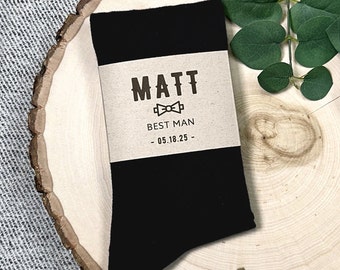 Personalized Black Groomsmen Socks with Custom Labels, Solid Black Socks Groomsmen Gift, Black Wedding Socks for Groomsman, Proposal Gift