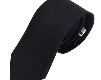 Men's Black Silk tie for Groomsmen, Black Silk Groomsmen Necktie and Black Dress Socks Set for Wedding