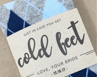 Groom Socks Gift from Bride on Wedding Day, No Cold Feet Socks with Personalized Sock Label, Cute Groom Gift for Future Husband