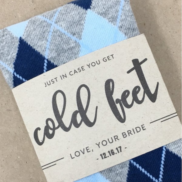Groom Socks Gift from Bride on Wedding Day, No Cold Feet Socks with Personalized Sock Label, Cute Groom Gift for Future Husband