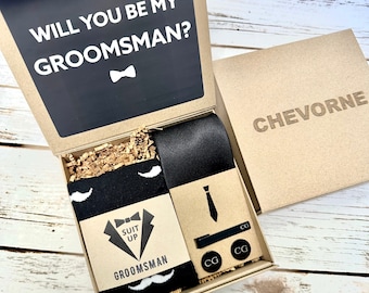 Groomsman Proposal Box with Groomsmen Socks, Personalized Groomsman Gift Box with Tie Clip and Cufflinks, Be My Groomsman Box, Best Man Gift