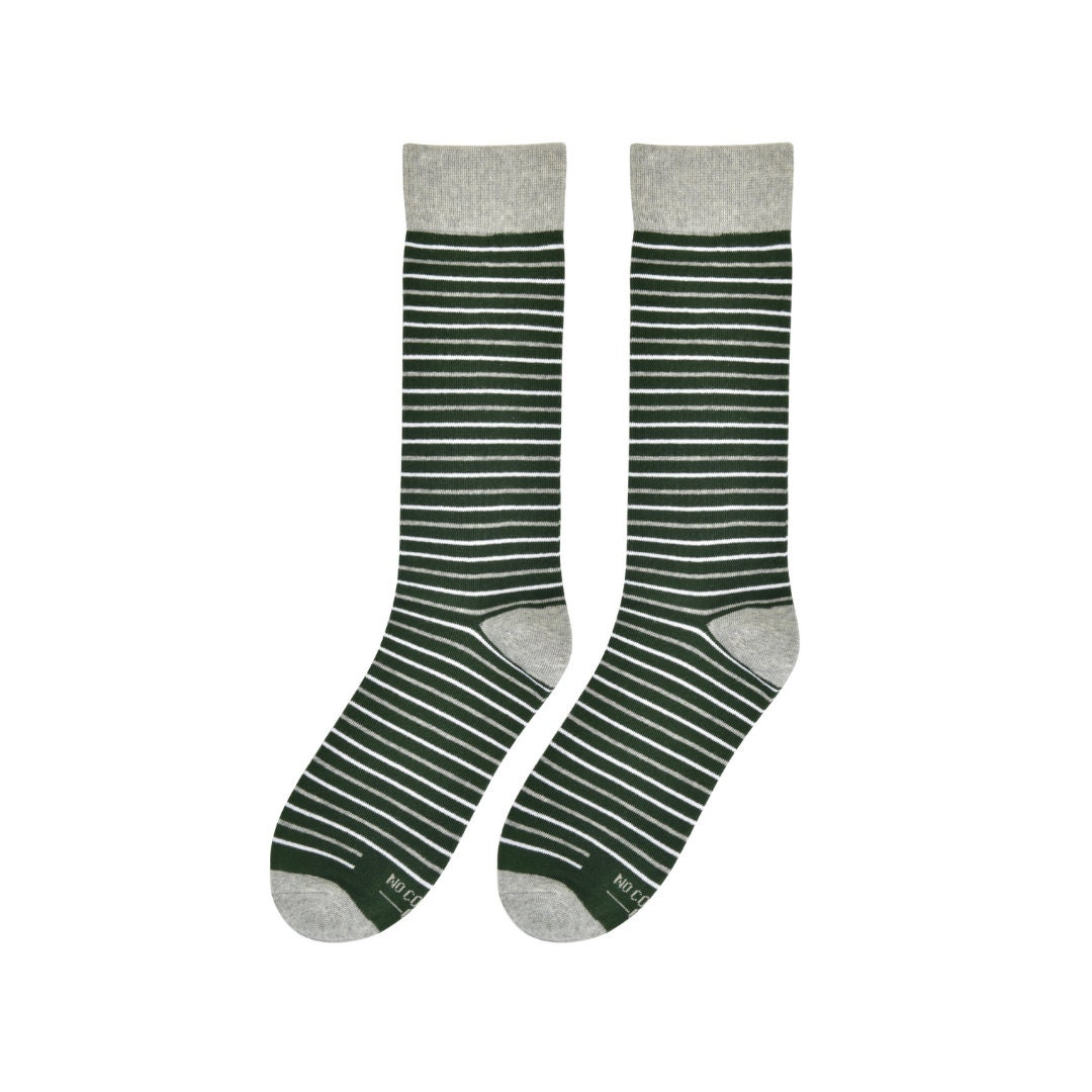 Forest Green Men's Dress Socks, Forest Green Striped Groomsmen Socks