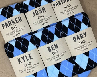 Will You Be My Groomsman Socks and Custom Sock Labels, Personalized Groomsman Proposal with Socks, Asking Groomsmen Gift