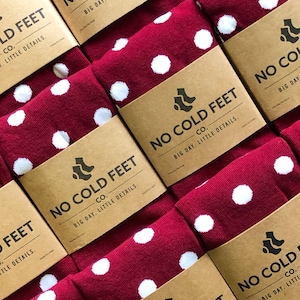 Burgundy Socks Groomsmen Multi Pack, Burgundy White Polka Dots Socks for Wedding Day, Groomsmen Gift Socks, Scarlet Red Wedding Socks