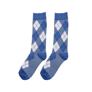 Dusty Blue Mens Dress Socks, Dusty Blue and Steel Blue Argyle Socks for Wedding Party, Blue Wedding Dress Socks for Groomsmen