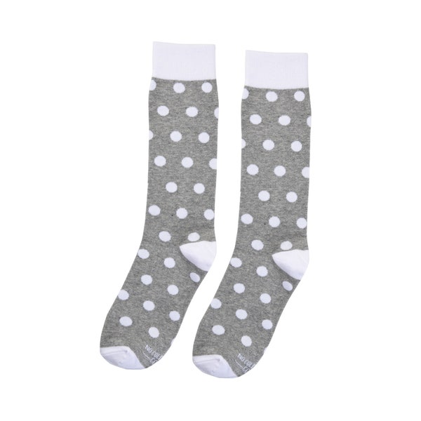 Grey Groomsman Socks, Personalized Grey Socks with White Polka Dots for Wedding Party, Wedding Socks for Groomsman Best Man & Groom Gifts
