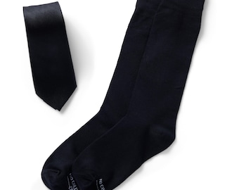 Black Silk Tie and Socks, Black and White Argyle Socks for Wedding, Luxury Black Groomsmen Tie and Socks Set, Groom Tie and Socks