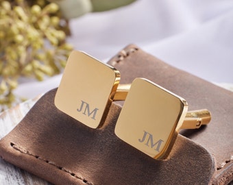 Engraved Square Cufflinks in Gold Silver and Black Finish, Gift for Groomsmen, Personalized Cufflinks for Men, Men's Gift, Silver Cufflinks