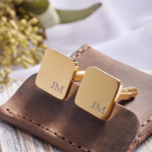 Engraved Square Cufflinks in Gold Silver and Black Finish, Gift for Groomsmen, Personalized Cufflinks for Men, Men's Gift, Silver Cufflinks