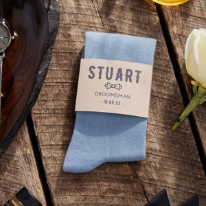 Personalized Dusty Blue Groomsmen Socks, Solid Dusty Blue Socks with Custom Sock Labels for Groomsmen, Groomsmen Gift Idea