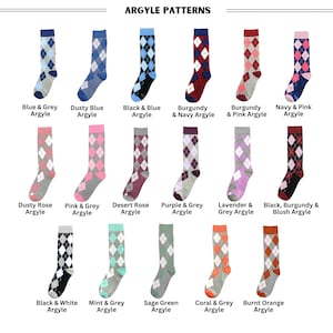 No Cold Feet's Collection of Argyle Socks. Choose from 17 Argyle Patterns. From Dusty Blue Argyle Socks and Sage Green Argyle Socks to Desert Rose Argyle Socks and Lavender Argyle Socks, we have patterns to match any color palette occasion.