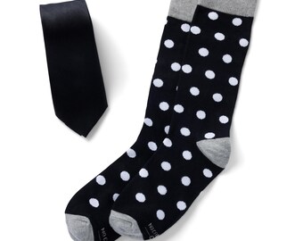 Black Silk Tie and Socks, Black and White Argyle Socks for Wedding, Black Groomsmen Tie and Black Socks Set, Black Groomsmen Tie and Socks