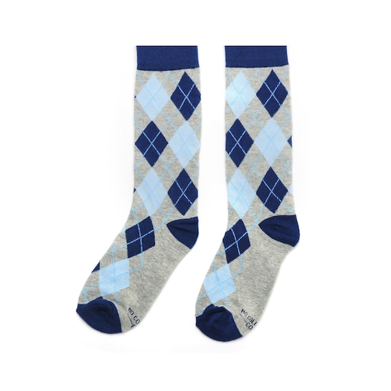 Blue Argyle Mens Dress Socks, Blue Groomsmen Socks for Wedding Party, Navy and Sky Blue Socks for Groomsman, Personalized Groomsmen Gifts