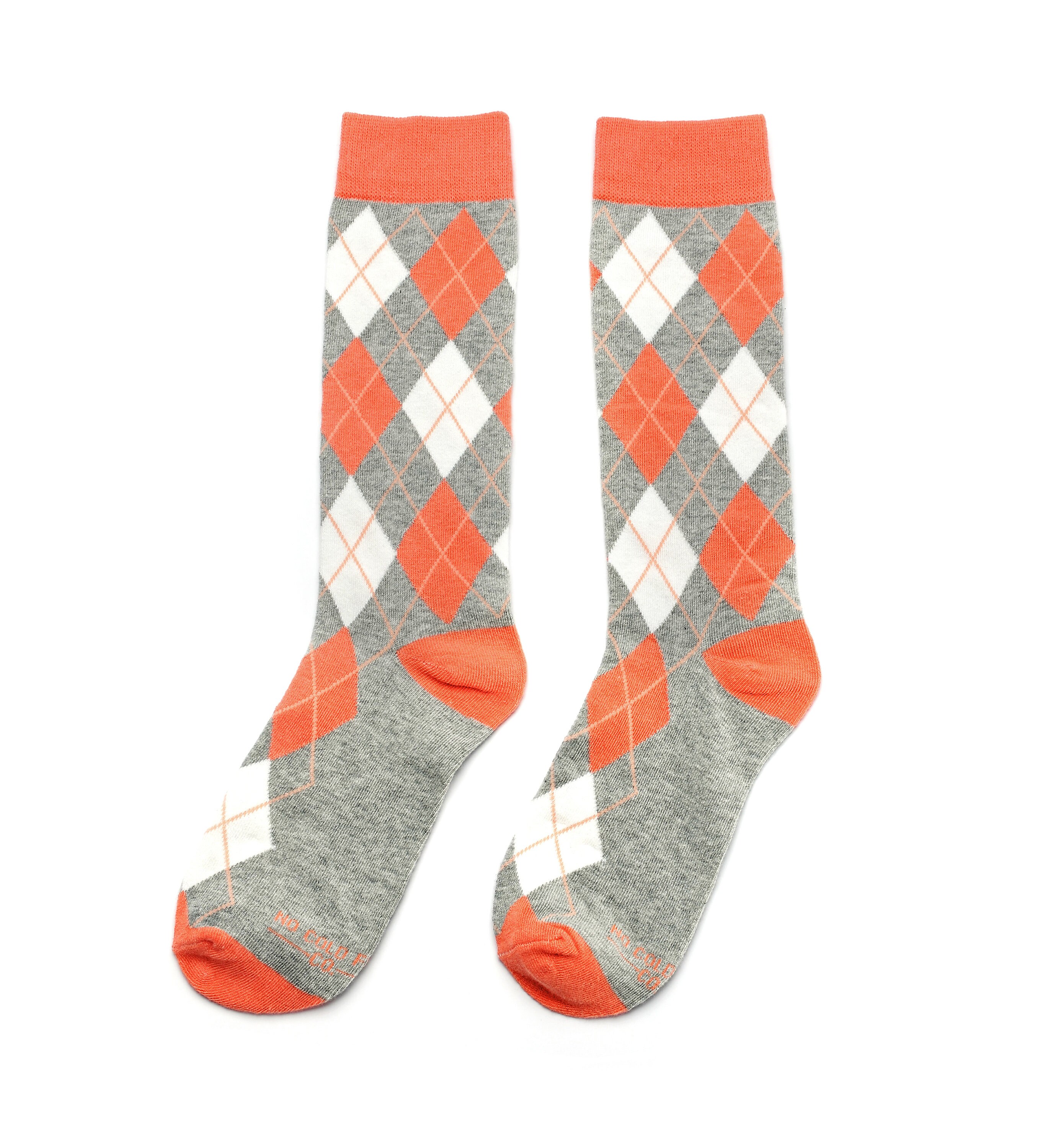 open lace back dress Coffee Brown with Cream and Tigerlily Orange Tartan Cotton Sock Linked Toe Mid-Calf 12-16 main image 0