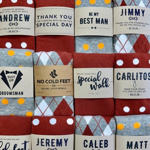 Burnt Orange Groomsmen Socks Wedding Gift, Terracotta Groomsmen Gift Idea, Cinnamon Dress Socks with Personalized Sock Labels
