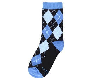 Blue and Black Argyle Kids Socks for Ring Bearers, Blue Socks for Wedding, Matching Socks for Groomsmen and Ring Bearers, Kids Dress Socks