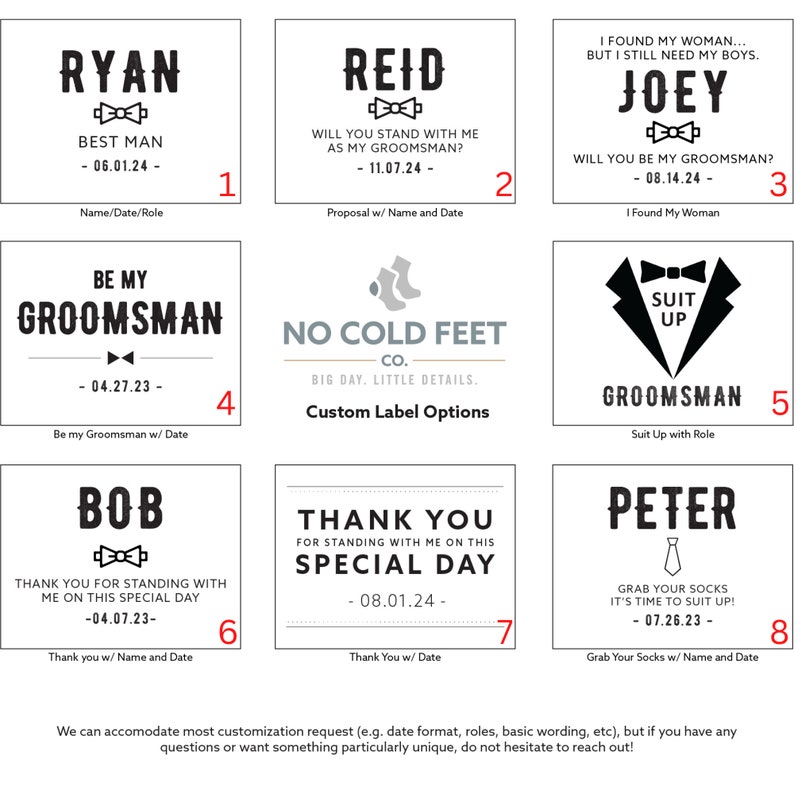 Personalized Groomsmen gifts has never been easier with one of our 8 custom label options. Whether it is a groomsmen proposal or thanking your wedding party on the big day, we've got you covered. Reach out if you want something unique.