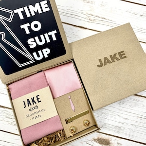 Personalized Groomsmen Time To Suit Up Proposal Box, Groomsmen Gift Box with Groomsmen Socks Tie Cufflink and Tie Clip, Custom Groomsmen Box