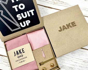 Personalized Groomsmen Time To Suit Up Proposal Box, Groomsmen Gift Box with Groomsmen Socks Tie Cufflink and Tie Clip, Custom Groomsmen Box