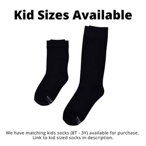 Kid Sizes available in solid black. We have matching kids socks (8T - 3Y) available for purchase for junior groomsmen or ring bearers. Link to kids size socks in description.