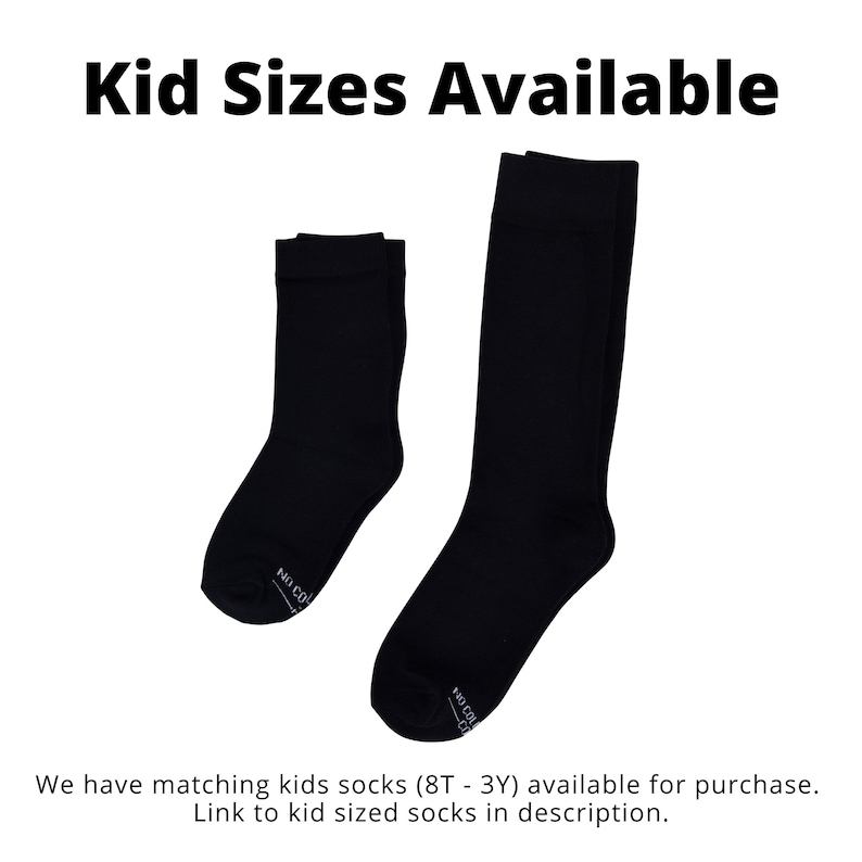 Kid Sizes available in solid black. We have matching kids socks (8T - 3Y) available for purchase for junior groomsmen or ring bearers. Link to kids size socks in description.