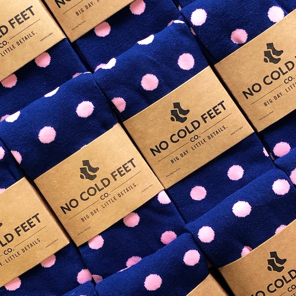 Navy Groomsmen Socks with Pink Polka Dots Multi Pack, Navy Blue Groomsmen Socks for Wedding, Wedding Socks for Groomsman Sized 8-13