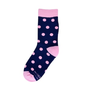 Navy Pink Polka Dot Kids Socks for Ring Bearers, Navy Socks for Wedding, Navy and Pink Matching Socks for Groomsmen and Ring Bearers