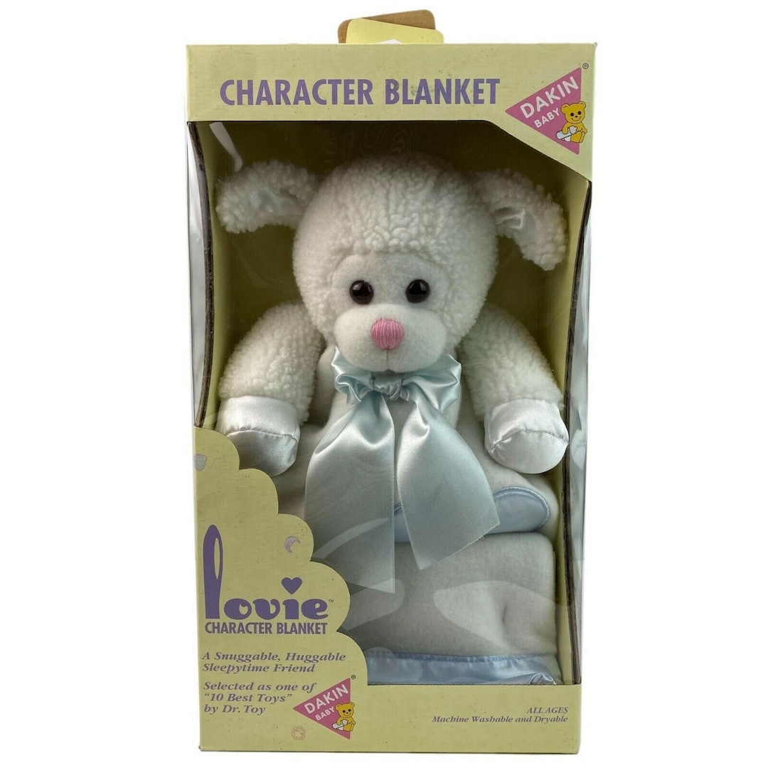 Vintage Dakin Baby Lovie Lamb Blue Satin Trim Security Blanket Plush