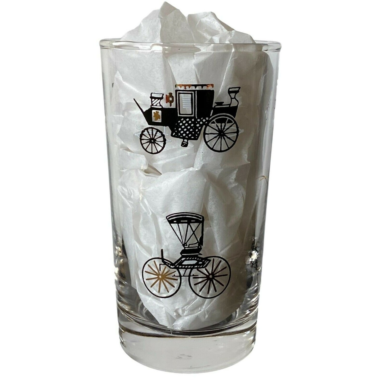 Vintage Libbey Black Gold Antique Buggy Cars Drinking Glasses Libby 8