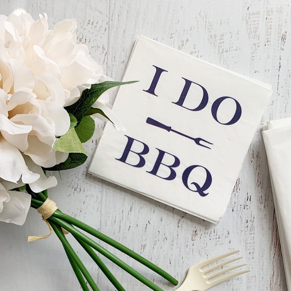 I Do BBQ Beverage Napkins - Navy Blue