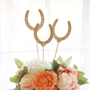 Gold Glitter Horseshoe Centerpiece Picks - Derby Party Decorations (Set of 3)