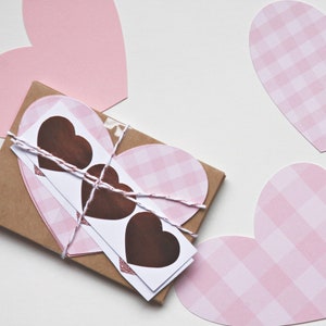 Handmade DIY Valentine cards or lunchbox notes - cute little gingham hearts and kraft envelopes.