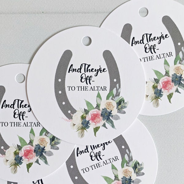And They're Off to the Altar Derby Bridal Shower Favor Tags - Blush & Blue