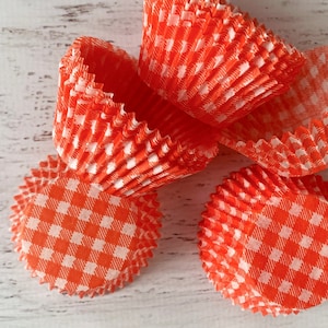 Little Cutie Orange Gingham Cupcake Liners