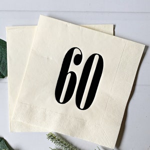 60th Birthday Napkins - Ivory & Black - Cocktail or Luncheon Size Embossed Foil