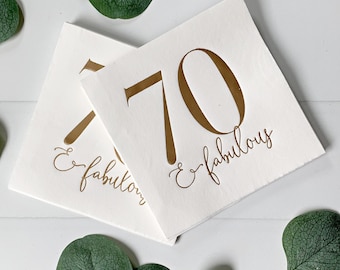 70th Birthday Cocktail Napkins - Gold Foil Party Decor (Set of 16)