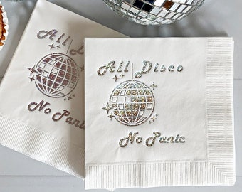 All Disco No Panic Cocktail Napkins: Silver Glitter Party Napkins, Set of 16