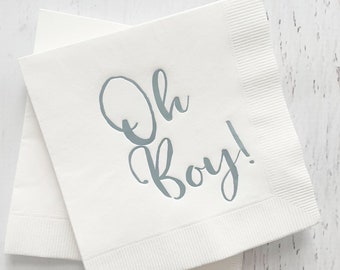 Oh Boy! Blue on White Baby Shower Cocktail Napkins