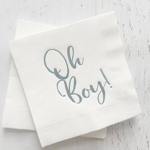 Oh Boy! Blue on White Baby Shower Cocktail Napkins