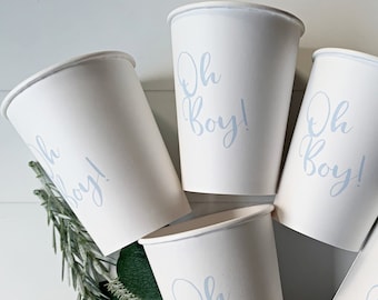 Oh Boy! Cups - Ice Blue on White | Set of 8 EnFete Original Paper Hot and Cold Cups