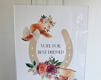 Derby Dressed Sign and Voting Cards Pad, Horseshoe Floral Party Decor