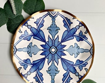 Moroccan Blue Paper Salad Plates