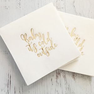 Baby It&#39;s Cold Outside Drink Napkins, Set of 16: Gold Foil Winter Baby Shower