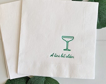 Just a Tini Bit Older Birthday Cocktail Napkins | Green Foil on White | Set of 16 Drink Napkins for a Birthday Party
