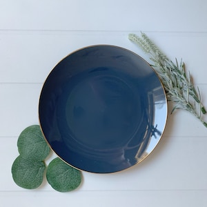 Slate Blue with Gold Dessert Plates - Plastic