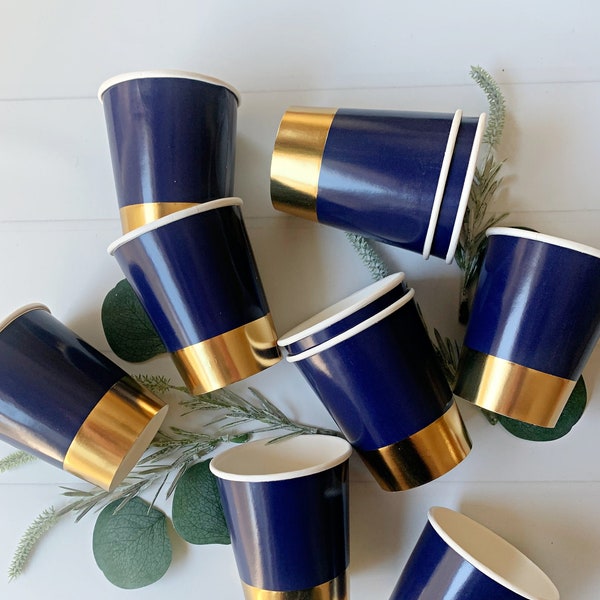 Navy & Gold Dipped Cups - Set of 10