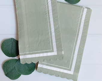 Sage Scalloped Paper Napkins: Set of 20 Guest Towels